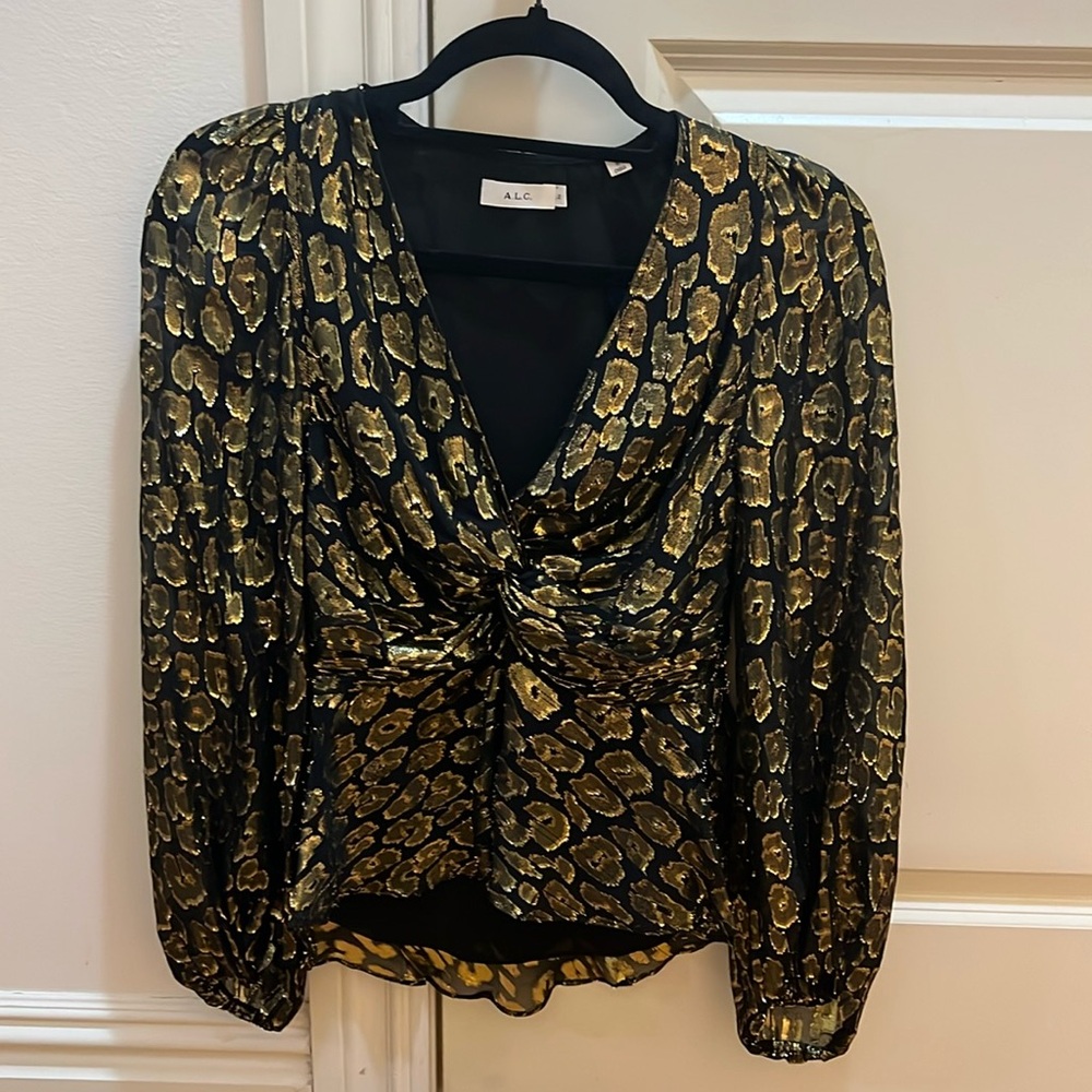 A.L.C. Black and Gold Peplum Blouse